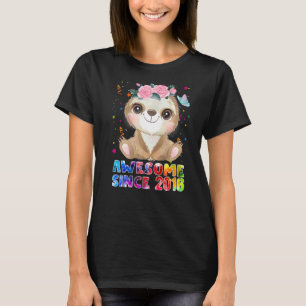 6 Years Old Sloth Awesome Since 2016 6th Birthday T-Shirt