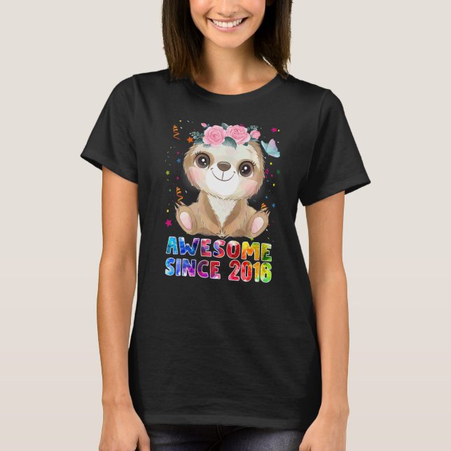 6 Years Old Sloth  Awesome Since 2016 6th Birthday T-Shirt (Front)
