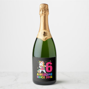 6 Years Old Unicorn Flossing 6th Birthday Girl Uni Sparkling Wine Label