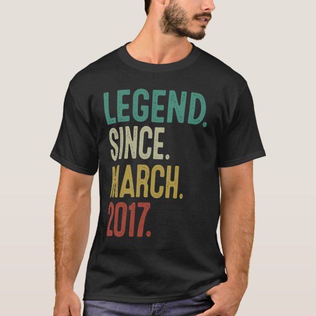 6 Years OldLegend Since March 2017 6th Birthday Bo T-Shirt (Front)