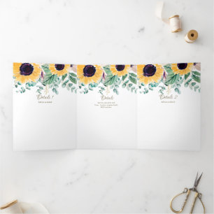 6pg Rustic Sunflowers Themed Wedding Program Tri-Fold Invitation