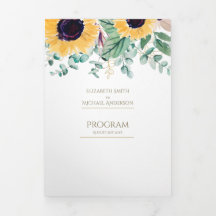 6pg Rustic Sunflowers Themed Wedding Program