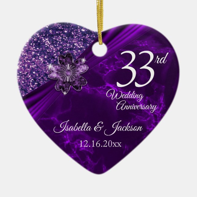 6th / 33rd /47th Amethyst Wedding Anniversary Ceramic Ornament (Front)