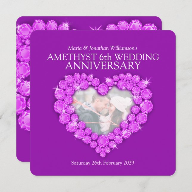 6th amethyst photo wedding anniversary invites (Front/Back)