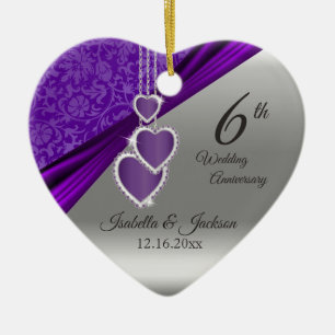 6th Amethyst Purple Wedding Anniversary Ceramic Tree Decoration