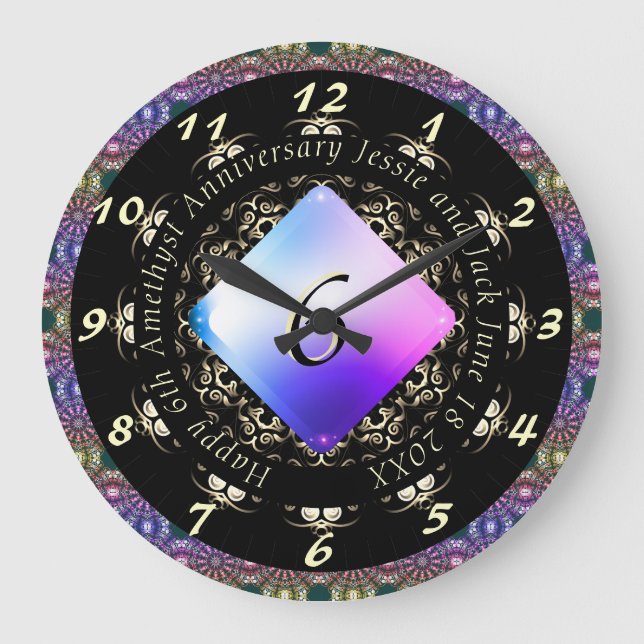 6th Amethyst Wedding Anniversary    Large Clock (Front)