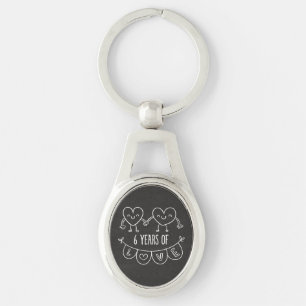 6th Anniversary Gift Chalk Hearts Key Ring