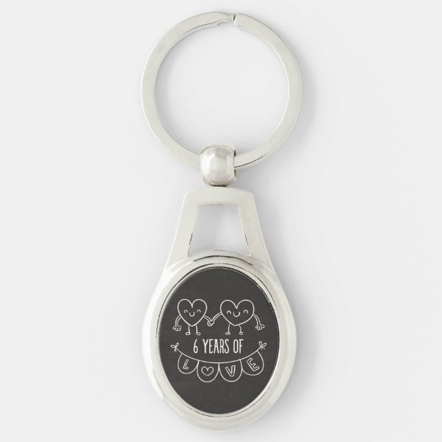 6th Anniversary Gift Chalk Hearts Key Ring (Front)