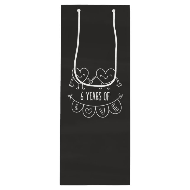 6th Anniversary Gift Chalk Hearts Wine Gift Bag (Front)