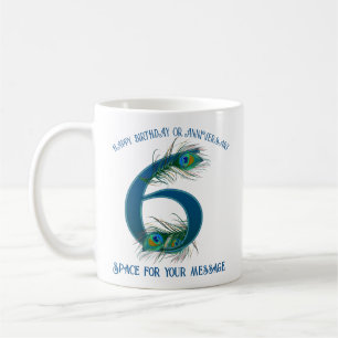 6th Anniversary Peacock Feather Customizable Coffee Mug