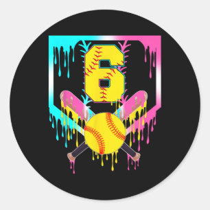 6th Bday Softll Home Plate Drip Ice Cream 6 Year O Classic Round Sticker