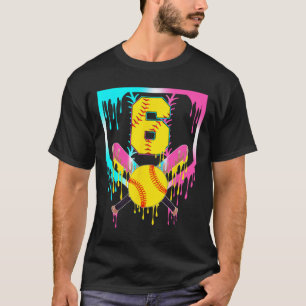 6th Bday Softll Home Plate Drip Ice Cream 6 Year O T-Shirt