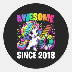 6th Birthday 6 Year Old Unicorn Party Girls Outfit Classic Round Sticker