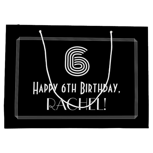 6th Birthday — Art Deco Inspired Look "6" & Name Large Gift Bag (Back)