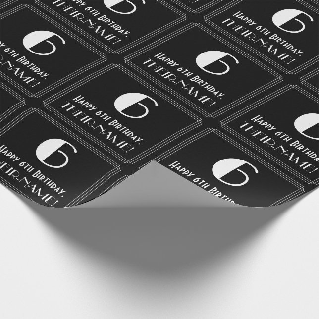 6th Birthday - Art Deco Inspired Look "6", Name Wrapping Paper (Corner)