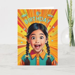 6th Birthday Asian American Girl Pop Art Style Card