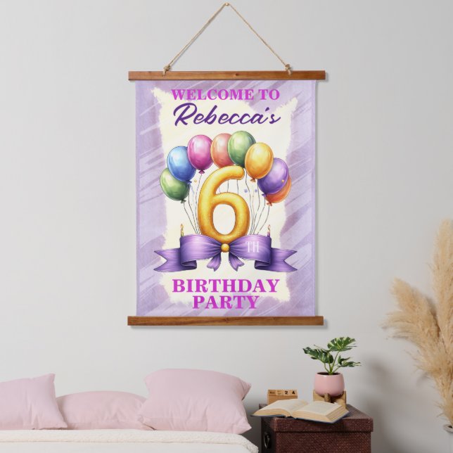 6th Birthday Balloon Theme Hanging Tapestry (Bedroom)
