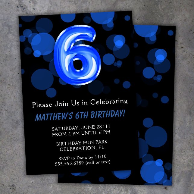 6th Birthday Balloons Kids Blue Boy Party Invitation (Creator Uploaded)