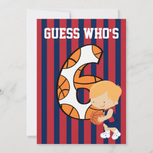 6th Birthday Blue and Red Basketball Player Invitation