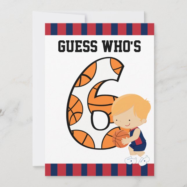 6th Birthday Blue and Red Basketball Player v2 Invitation (Front)