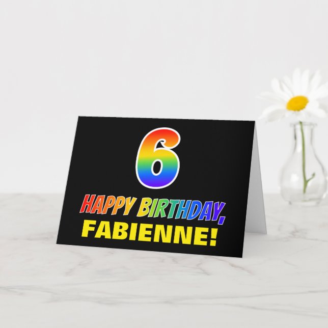 6th Birthday: Bold, Fun, Simple, Rainbow 6 Card (Small Plant)