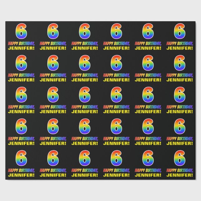 6th Birthday: Bold, Fun, Simple, Rainbow 6 Wrapping Paper (Seam)