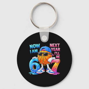 6th Birthday Boy Basball Ice Cream Drip 67 Meme 6 Key Ring