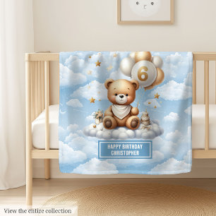 6th birthday boy blanket with watercolor teddy