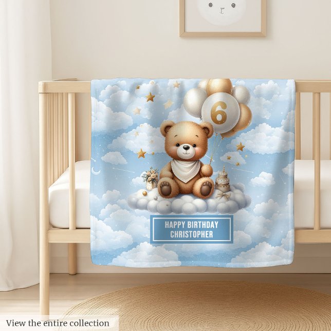 6th birthday boy blanket with watercolor teddy (6th birthday boy blanket with watercolor teddy)