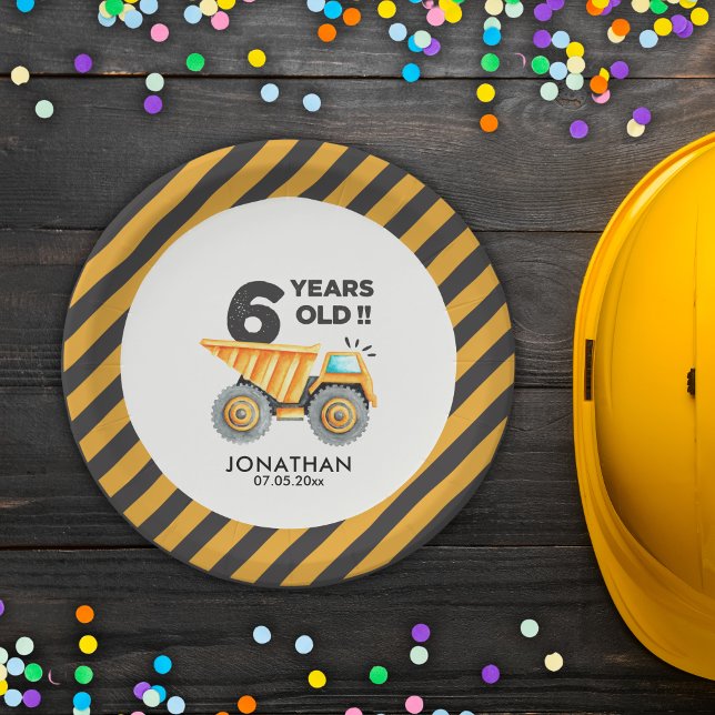 6th birthday boy construction theme paper plate (Creator Uploaded)