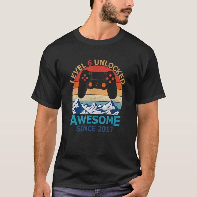 6th Birthday Boy Level 6 Unlocked Awesome 2017 Vid T-Shirt (Front)