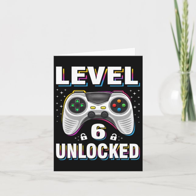 6th Birthday Boy Level 6 Unlocked Video Gamer 6 Ye Card (Front)