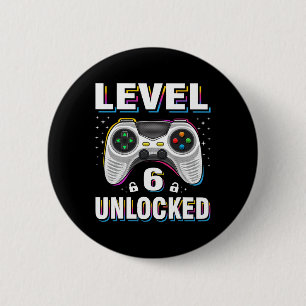 6th Birthday Boy Level 6 Unlocked Video Gamer 6 Ye Cm Round Badge