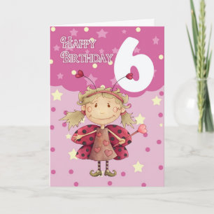 6th birthday card with cute ladybug fairy