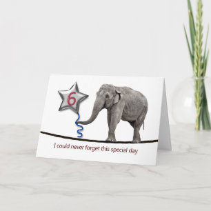 6th Birthday card with tightrope walking elephant