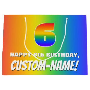 6th Birthday: Colourful, Fun Rainbow Pattern # 6 Large Gift Bag
