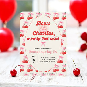 6th Birthday Coquette Cherries Bows Bubble Letters Invitation