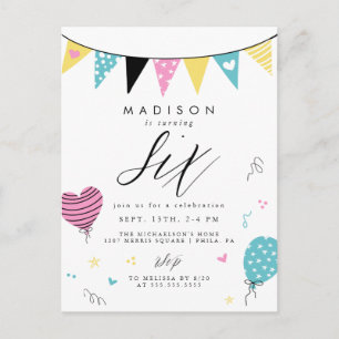 6TH BIRTHDAY Cute Doodle Birthday Party Postcard