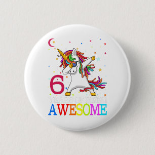 6th Birthday Dabbing Unicorn Party Gift 6 Years Cm Round Badge