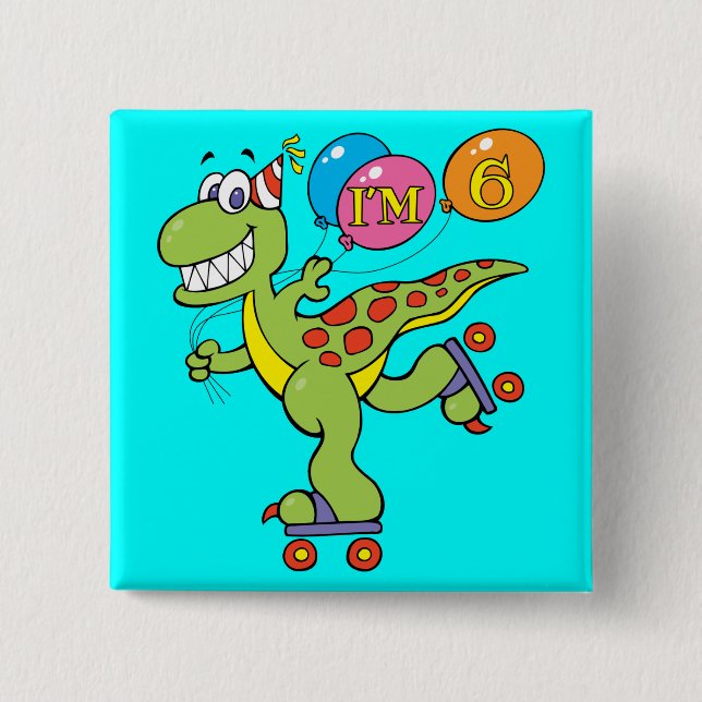 6th Birthday Dinosaur 15 Cm Square Badge (Front)