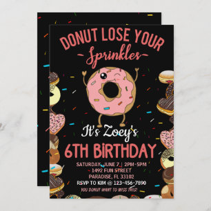 6th Birthday Doughnut Theme Sixth Bday Funny Quote Invitation