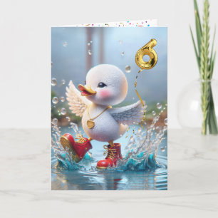 6th Birthday Duck Dancing In a Rain Puddle Card