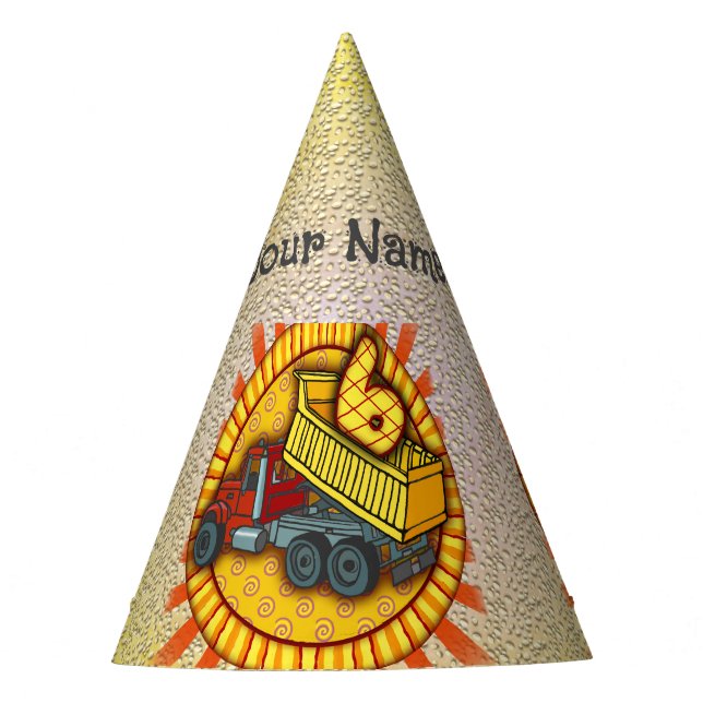 6th Birthday Dump Truck  party hat (Front)
