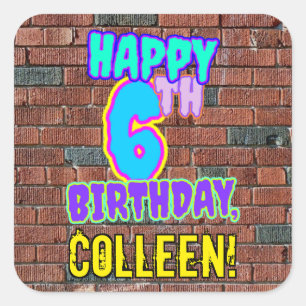 6th Birthday – Fun, Urban Graffiti Inspired Look Square Sticker