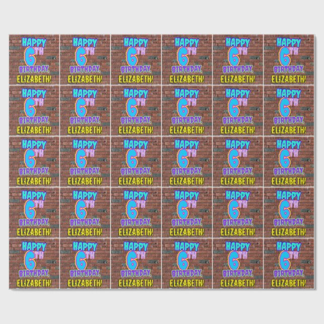 6th Birthday: Fun, Urban Graffiti Inspired Look Wrapping Paper (Flat)