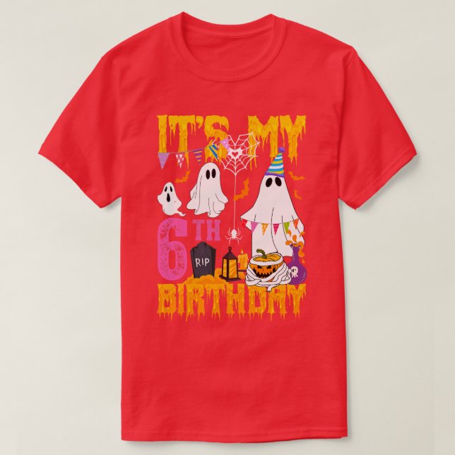 6th Birthday Ghost Pumpkin Halloween Costume T-Shirt (Design Front)