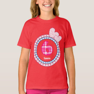 6th Birthday Gift Hearts Plaid Pattern V15 T-Shirt