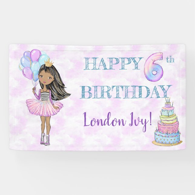 6th Birthday Girl Princess African American Banner (Horizontal)