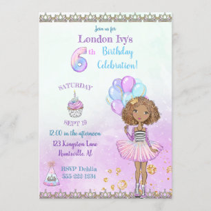 6th Birthday Girl Princess African American Invitation