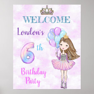 6th Birthday Girl Princess Lavender Turquoise Poster